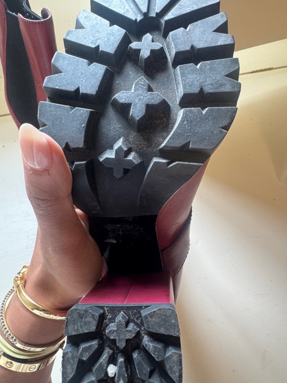 Women's Prada Burgundy Leather Buckle Ankle Boots - Picture 2 of 3